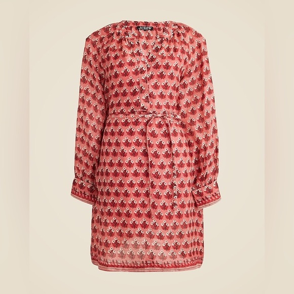 New! J. Crew Cabana Mini Dress in Block Print 100% Ramie - Coral Multi - 3X - Picture 2 of 12